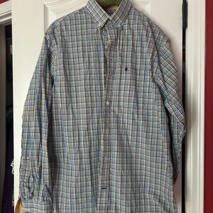 Izod Men's Blue and Orange Checkered Shirt Small